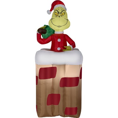 Gemmy Animated Christmas Airblown Inflatable Grinch Popping Out Of Chimney Dr. Seuss, 5.5 ft Tall