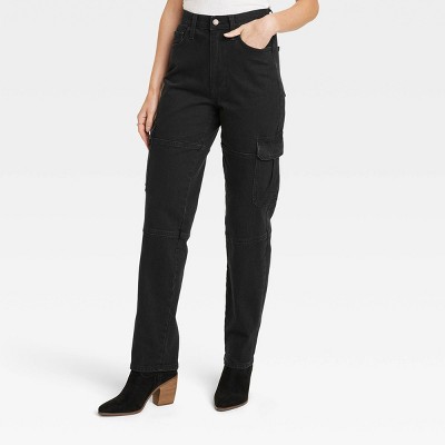 Women's High-Rise Straight Trousers - A New Day™ Black 6 Short
