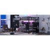 Okak Queen Metal High Loft Bunk Bed with L-shaped Desk & USB Heavy Duty Bedframe with Wardrobe & Adjustable Shelf LED for Adults Teens Kids, Black - 3 of 4