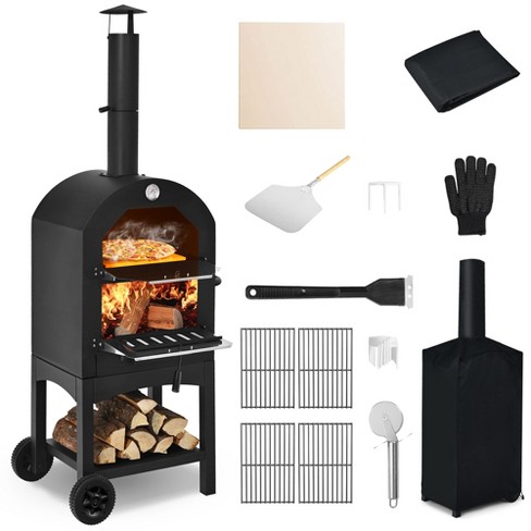 Costway Outdoor Pizza Oven Wood Fire Pizza Maker Grill W/ Pizza Stone u0026  Waterproof Cover : Target