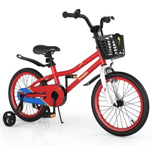 Gymax Kids Bike for Boys & Girls Aged 4-8 Years Old 16"/18" Children Bicycle Training Wheels Handlebar Basket Toddler Balance Bike Blue - 1 of 4