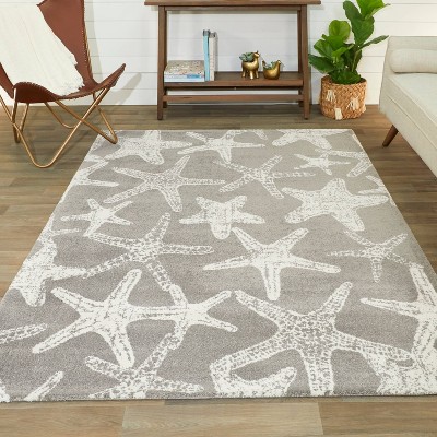 Gray and White Synthetic Starfish Print 8' x 10' Area Rug