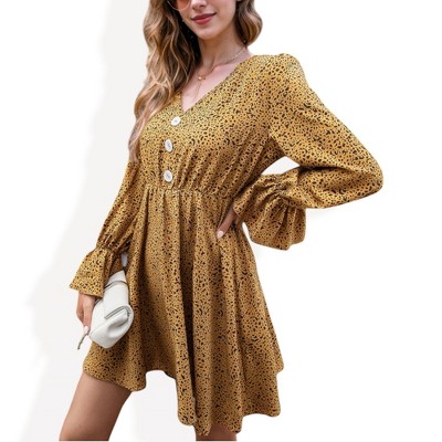 Anna-Kaci Women's Long Sleeve Button-Front Dress with Flared Cuffs