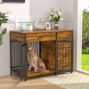VECELO 43.3" Dog Crate With Dog Feeder, Wooden Decorative Dog Kennel Indoor With Drawers for Medium/Large Dogs, Brown - 2 of 4