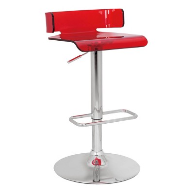 Adjustable Stool with Swivel Red/Chrome Silver - Benzara