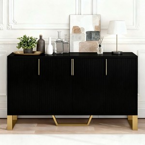 Hostack Sideboard Buffet Cabinet with 4 Doors, Metal Handles and Adjustable Shelves for Dining Room, Black - 1 of 4