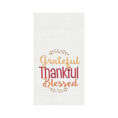 C&F Home Grateful, Thankful, Blessed Embroidered Waffle Weave Kitchen Towel