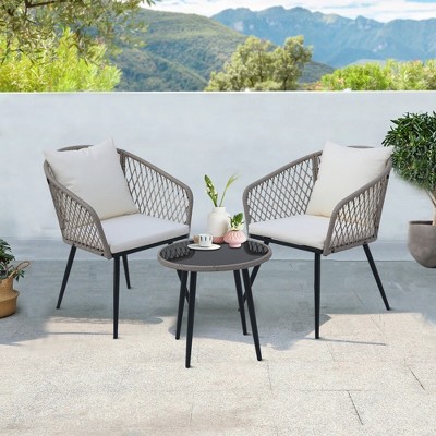 3 Piece Patio Bistro Set, Outdoor Wicker Apartment Balcony Furniture Sets, Rattan Table and Chairs Set of 2 for Porch Backyard Lawn Poolside Deck