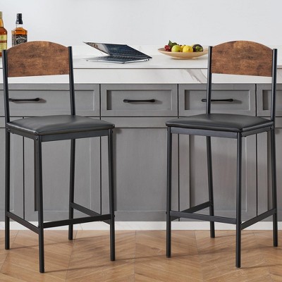 Whizmax Bar Stools, Set of 2 PU Upholstered Bar Stools, Modern Counter Height Bar Stools with Back and Footrest, Dining Chairs, for Bar, Dining Room