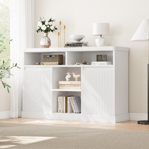 Fluted Sideboard Buffet Cabinet - with Adjustable Shelves, 2 Doors, 4 Semi-Open Cabinets, Wood Coffee Bar Console for Hallway, Dining Room, Living - 1 of 4
