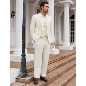 WhizMax Mens 3 Piece Suits Casual One Button Blazer Lightweight Beach Coats Vest and Pant Suit - 1 of 4