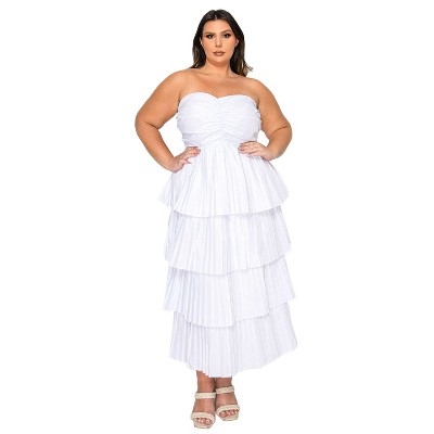 L I V D Women's Eleni Strapless Pleated Tiered Dress