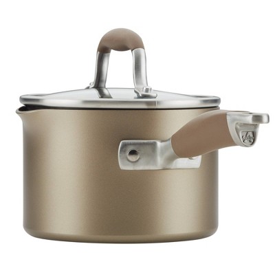 Bronze Aluminum Nonstick Saucier with Pour Spout and Lid