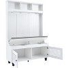Acekool Hall Tree with Storage, Entryway Bench, Coat Rack, Shoe Cabinet & 4 Hooks, Cushioned Mudroom Organizer, 47.2"W White - 4 of 4