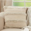 18"x18" Striped Design with Pom-Poms Square Throw Pillow Cover Ivory - Saro Lifestyle: Bohemian Hand Wash Zipper Closure - 4 of 4