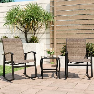 Celebalcony 3 Piece Outdoor Rocking Bistro Set, Textilene Fabric  Rocker Chairs Conversation Set with Table for Garden, Balcony, Poolside - 1 of 4