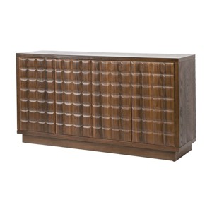 Modern 4-Door Storage Cabinet with 3D Geometric Fronts and Metal Trim, Sideboard Buffet Cabinet for Living Room, Kitchen or Entryway - Koiai - 1 of 4