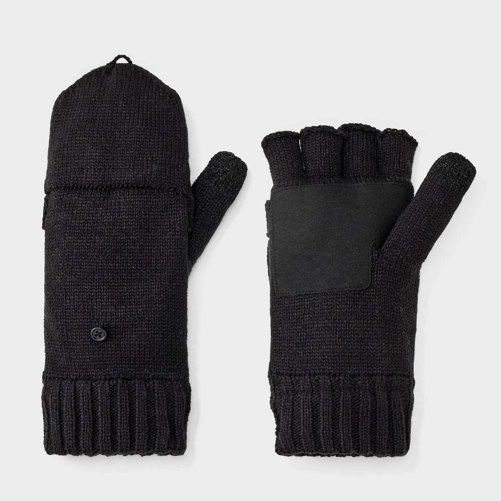 Men's Convertible Flip Top Mittens - Goodfellow & Co™ Black One Size Fits Most