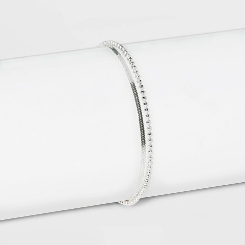 Sterling Silver 3mm Snake Chain Starter Bead Charm Bracelet, 7 Inch
