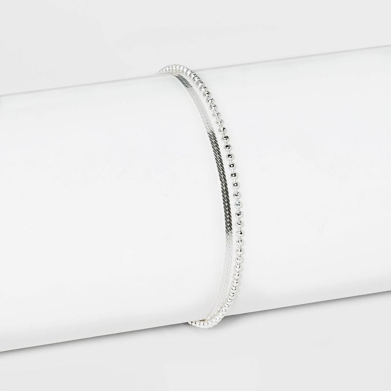 Sterling Silver with Snake Chain and Beaded Chain Bracelet - A New Day&#8482; Silver, 1 of 3