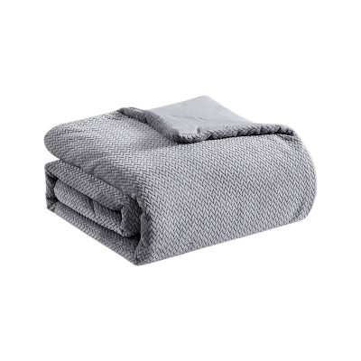 Gray Twin Microfiber Reversible Comforter Set with Textured Accents