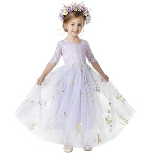 2Bunnies Girls 3-10Y Floral Garden Embroidered Tulle Lace Girl Dress Short Sleeve Maxi - 1 of 4
