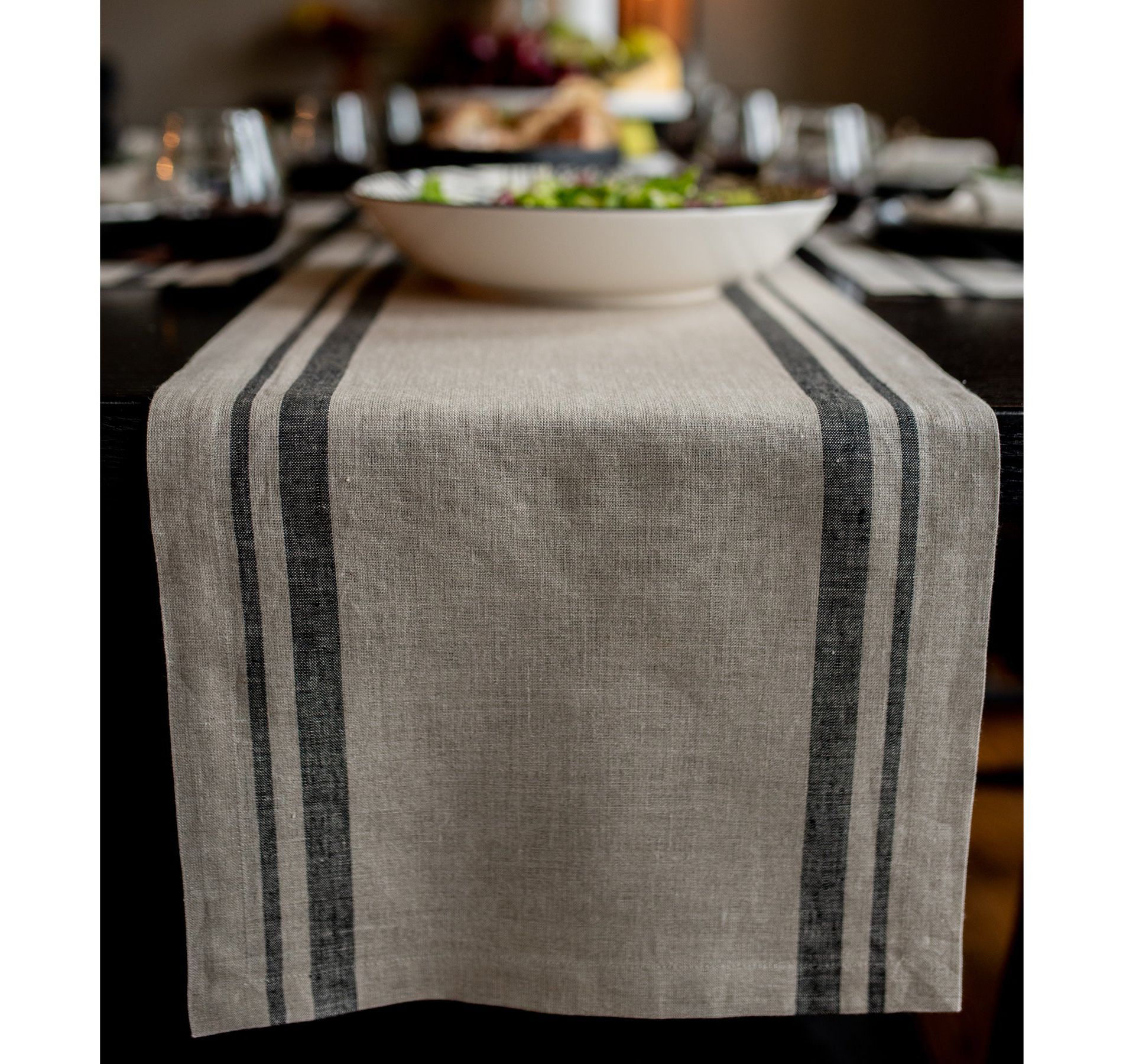Solino Home Linen Table Runner for Dining Table, Holiday and Everyday Table Decor - French Stripe