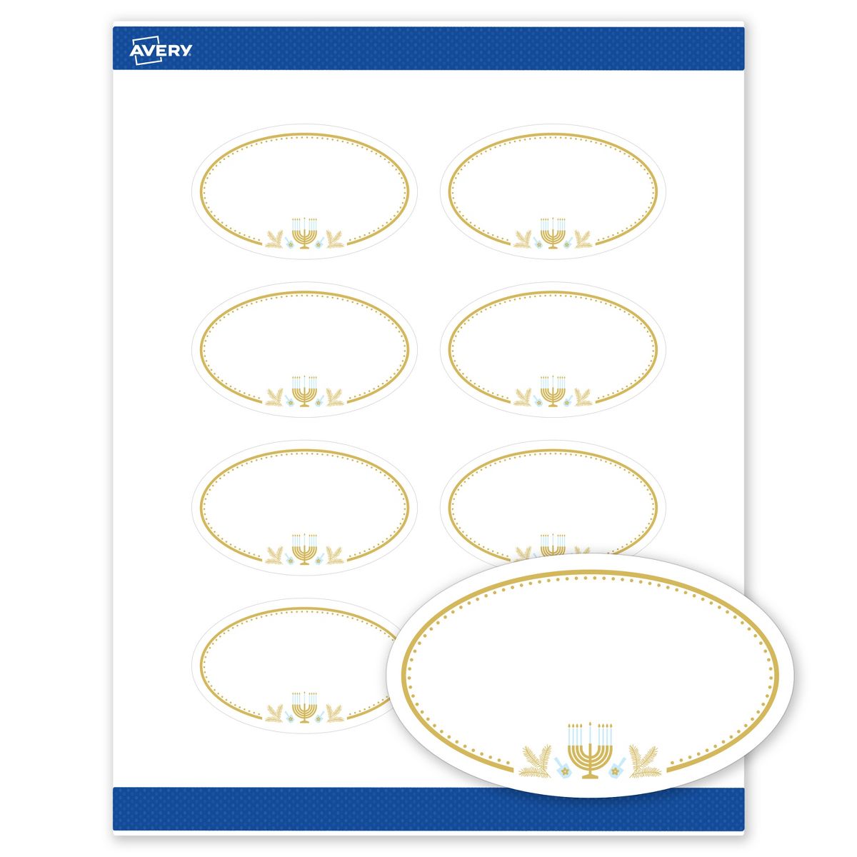 Avery® Labels, 2" x 3-1/3", Matte, Gold Menorah Frame, 80