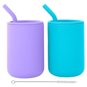 WeeSprout Silicone Baby Cups With Straws and Lids, 4 & 8 oz Options, Set of 2, Food Grade Toddler Training Container, Built In Straw Stoppers - 1 of 4