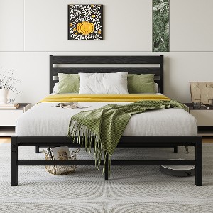 Lyngins Industrial Retro Twin Bed Frame with Headboard, Heavy Duty Metal Slats, Noise-Free, Under-Bed Storage, No Box Spring Needed,Platform Bed Frame - 1 of 4