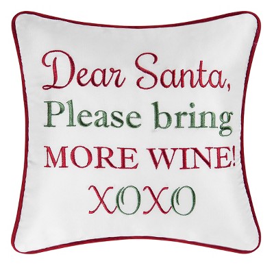 C&F Home 10" x 10" More Wine Embroidered Christmas Holiday Throw Pillow