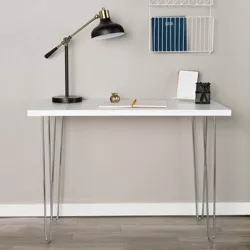 Gibby Modern Glam Hairpin Leg Writing Desk Faux White Marble - Saracina Home