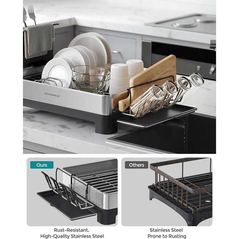 SONGMICS Dish Drying Rack, Stainless Steel Dish Rack with Rotatable Spout, Drainboard, Fingerprint-Resistant Dish Drainers for Kitchen Counter, 5 of 11