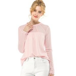 INSPIRE CHIC Women's Elegant Lace Sleeve Scalloped Trim Summer Casual Chiffon Blouse - 1 of 4