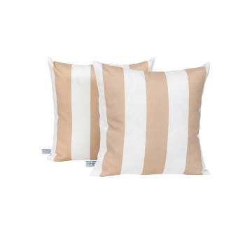 Set of 2 Striped All-Weather Outdoor Throw Pillow Champagne/White - Blue Wave