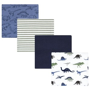 Hudson Baby Infant Boy Cotton Flannel Receiving Blankets Set, Blue Green Dino, One Size - 1 of 4