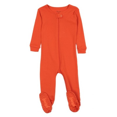 Image of Leveret Footed Cotton Pajamas Solid Orange 3-6 Month