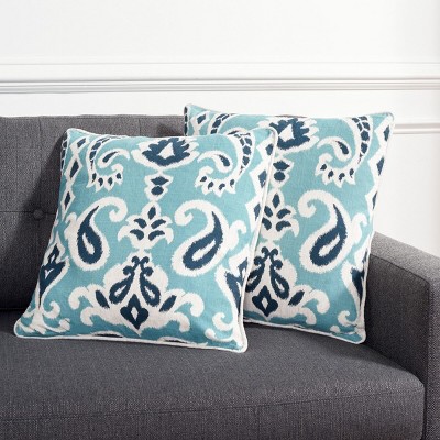 Porch Blue Paisley Cotton Linen 22" Square Throw Pillow Set