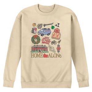 Men's Home Alone Ha Icon Grid Graphic Fleece Sweatshirt - Cream - 3 X-Large - 1 of 3