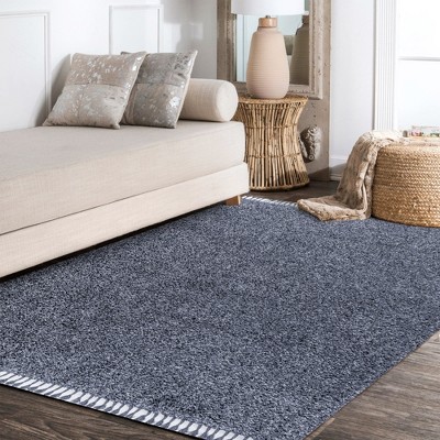 Denim Blue 8' x 10' Shag Area Rug with Tassels