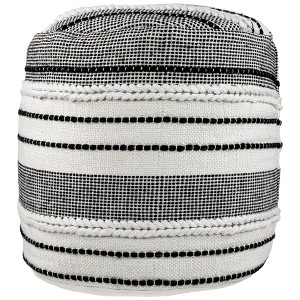 Northlight 18" White and Black Striped Outdoor Woven Pouf Ottoman - 1 of 4