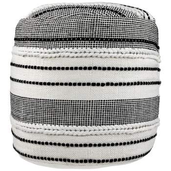 Northlight 18" White and Black Striped Outdoor Woven Pouf Ottoman