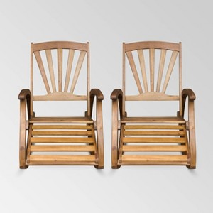 Sunview 2pk Acacia Wood Recliner Rocking Chairs - Teak - Christopher Knight Home: Weather-Resistant Patio Accent Furniture - 1 of 4