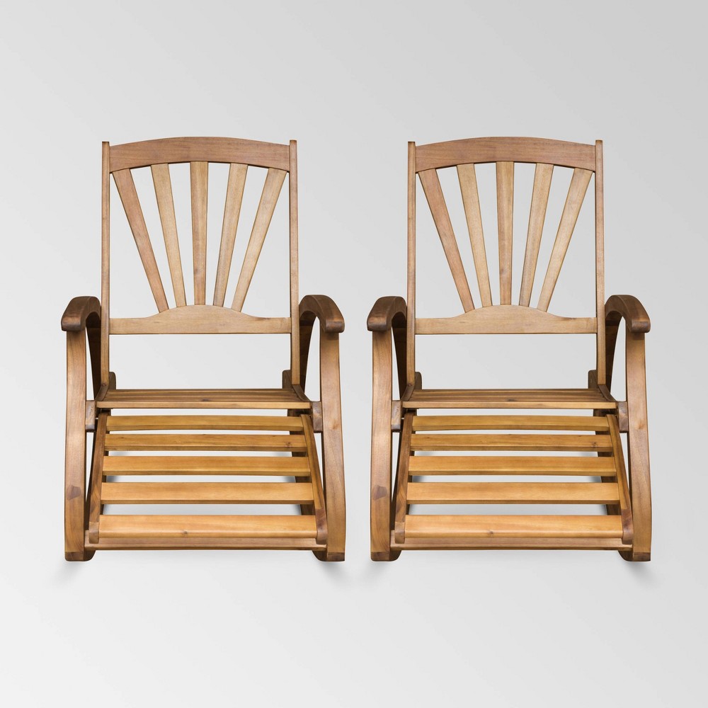 Sunview 2pk Acacia Wood Recliner Rocking Chairs - Teak - Christopher Knight Home: Weather-Resistant Patio Accent Furniture