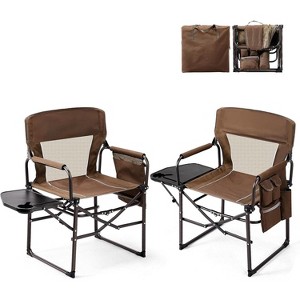 VINGLI Portable Folding Camping Chair, Directors Chair with Side Table & Carry Bag, 2 Pack, for Beach, Fishing,Trip, Picnic, Lawn-Brown - 1 of 4