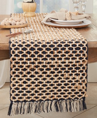 Natural Jute Rope Table Runner with Navy Accents