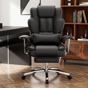 Hrinhom 30.3"W PU Executive Office Chair, High-Back Recliner with Footstool - 1 of 4