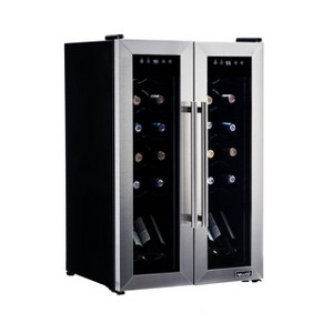Newair 24 Bottle Wine Cooler Refrigerator, French Door Dual Temperature Zones, Freestanding Wine Fridge with Stainless Steel & Double-Layer Tempered G - 1 of 4