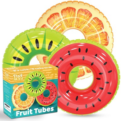 Poolsider Inflatable Pool Floats – 3pk Large Fruit Tubes, 32" – Orange, Watermelon & Kiwi – Fun Pool Toys for Kids
