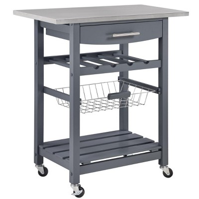 MaseiKar Mobile Rolling Kitchen Island Trolley Serving Cart with Underneath Drawer & Slide-Out Wire Storage Basket